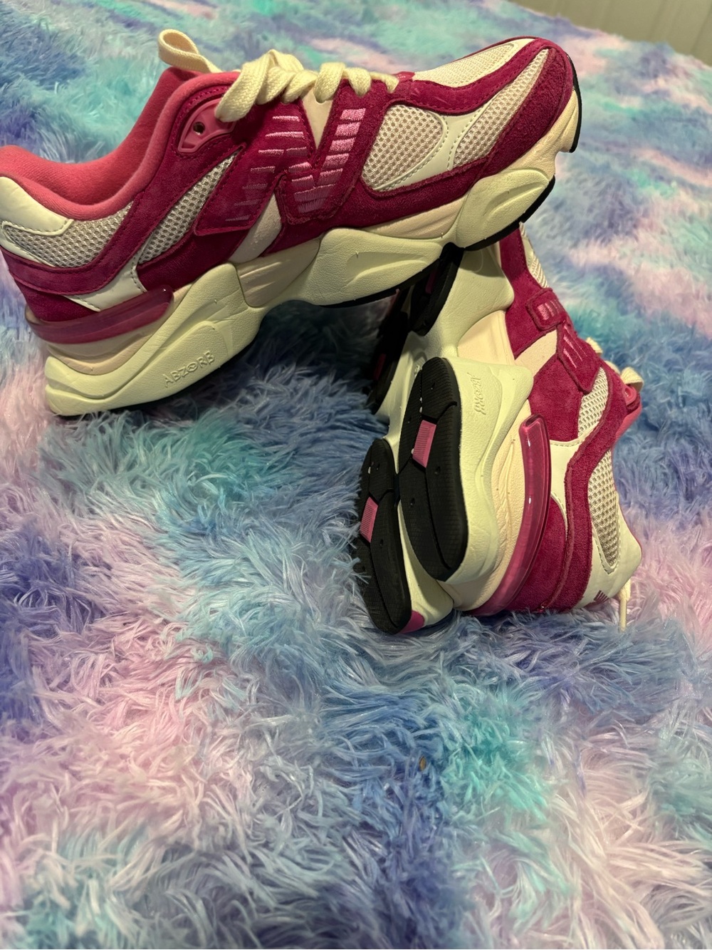 New Balance 9060 Hot Pink and White Running Sneakers - Picture 3 of 5